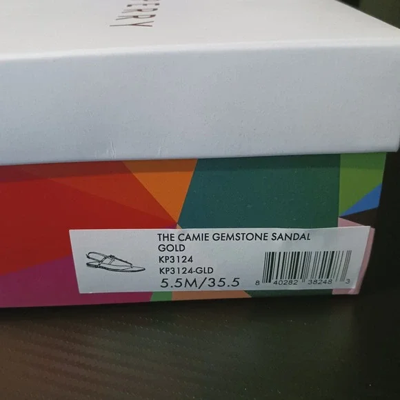 NIB Katy Perry The Camie Gemstone Sandal 5.5 Gold Red Jewels Square Toe Flat - Picture 11 of 11